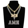 STRANDS STRINGEN Aangepaste naam Ketting Zirconia Baguette letters met 12 mm Cubaanse ketting Hip Hop Pendant For Men Women Sieraden 230822