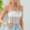 Tanques de mujer Xingqing Fairy Grunge Ajuste de encaje Sin tirantes Tube Top Impresión a cuadros Fuera del hombro Sin mangas Bandeau Y2K Baby Tees Mujeres Streetwear