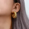 Stud 316L Stainless Steel PVD Hollow Design Chunky Bold Gold Plated Hoop Earrings Thread Texture Statement For Women 230822