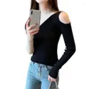 Women's Sweaters Autumn Winter Women Sweater High-necked Undershirt Stand-up Collar Off-shoulder Contrast Stitching Fashion Pullover A55