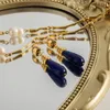 Brincos de bronzeamento lapis azul lazuli lazuli gota feminino de nicho francês de nicho francês elegante pingente clássico clássico tache de ouvido