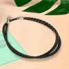 Pendant Necklaces 2X Jewelry Men's Necklace - 3Mm Cord Leather Stainless Steel For Men Color Black Silver With Gift Bag 40Cm