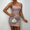 Casual Dresses 90s Rave Outfit Sexy Slim Short Dress Rhinestone Strap Glitter Bodycon Party Y2K Backless Strape Mini