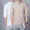 Garnitury męskie B3230 Mężczyźni Spring TEE TEE MĘŻCZYZN MOSOWE T-shirty stojak na długi czas rękawowy koszulka bazowa Homme lniana T-shirt