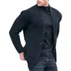 Herrtröjor mode cardigan långärmad lös fast färgfickknapp Slim Montering Mens Wool Blend Coat Man's