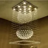 Contemporary square crystal chandeliers raindrop flush ceiling light stair pendant lights fixtures el villa crystal ball shape 266h