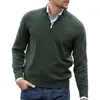 Pulls pour hommes Hommes Automne Hiver Pull Solide Couleur Fermeture à glissière Demi-Col Haut Tricoté Manches Longues Élastique Doux Chaud Mi-Longueur Pull Top