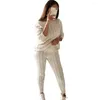 Pantalon de deux pièces pour femmes 2pcs / ensemble mi-hauteur chaud résistant au froid femmes élégantes pulls à tricoter solides maigre tenue tricotée vêtements quotidiens