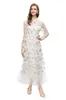 Runway-Kleid für Damen, Rüschenkragen, lange Ärmel, Stickerei, geschichtet, elegant, modisch, lässig, Party-Abschlussballkleid