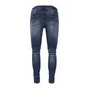 Herr jeans high street mode män jeans retro blå stretch mager fit rippade jeans män rand lappa designer hip hop varumärke byxor hombre 230824