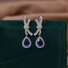 Brincos de Dangle Boeycjr S925 Prata 7A Zircão Sapphire Pear 6x8mm Jóias Finas Elegantes para Mulheres