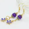 Boucles d'oreilles pendantes prix de gros conception originale de haute qualité couleur or cloisonné violet calcédoine pierre longue femmes bijoux B2624