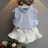 Ensembles de vêtements d'été à manches courtes pour filles, nouvelle collection, haut à volants en mousseline de soie, vêtements pour enfants, costume à fleurs cassées, R230824