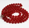 Correntes Jóias de moda deslumbrante Longo 33 "10mm Round Natural Jade Red Gemstone Mertes