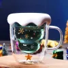 Dubbele laag kerstglas cartoon schattig cadeau met deksel huishoudelijke glazen beker