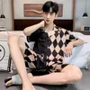Męska odzież snu Mężczyźni Pękamy sztuczna jedwabna krótka koszula Soft Wygodne wysokiej jakości domowe spodnie na 2023 piżamę męskie lato