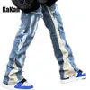 Jeans pour hommes Kakan High Street Wash Encre mouchetée épissé personnalisé droit lâche micro évasé long K027 G2490 230824