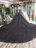 Vestido de fiesta negro Vestidos de novia Encaje vintage con chal de cola larga Galaxy Peso manual HS3108