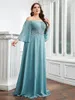 Plus Size Dresses Wedding Guest Women Strapless Applique Long Sleeve Elegant Party Fashion Solid Color Evening Dress