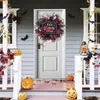 Fleurs décoratives Halloween couronne de citrouille effrayant porte fenêtre décor pour maison hantée fête effrayante avec tissu lettre impression accessoire