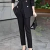 Pontas de duas peças femininas mulheres pretas de alta qualidade peças blazer de gabinete de gabinete lady lady define o trabalho de negócios feminino de calça de lápis use jaqueta formal