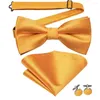 Bow Ties Hi-Tie 10 PCS SILK MENS TIE HANKY CUFFLINKS SET Classic Solid Pré-lié Bowl