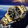 Wristwatches LIGE Gold Watch For Men Warterproof Sports Mens Top Clock Male Business Quartz Wristwatch Relogio Masculino