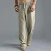 Мужские летние повседневные хлопковые льняные брюки с шнуркой брюки для йоги.