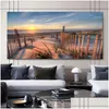 Målningar strand landskap duk målning inomhus dekorationer trä bridge väggkonst bilder för vardagsrum hem dekor havs solnedgång pri dh3yn