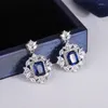 Stud Earrings Beautiful 925 Sterling Silver For Women Stylish Green Blue Zircon Sparkle Jewelry Women's Party