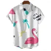 Camicie casual maschile 2023 Shirt Flamingo hawaiano stampato per uomini abiti maschile a maniche corte a manica corta camicetta di grandi dimensioni 5xl