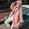 2023 New Women Women Winter Faux Pur Coat Capuzes Casacos de pele longos grossos Pray fêmea solta sobretola solta