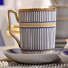 Taza y platillo de café de porcelana de moda, porcelana de hueso súper blanca, juego de tazas de café de diseño redondo azul, una taza y un platillo, nuevo producto 257j