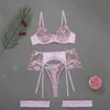 Lencería de lujo, ropa interior erótica Floral, sujetador transparente, conjunto Sexy de encaje de lujo, trajes Sissy transparente de tul íntimo