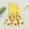 Conjuntos de ropa Moda Ropa para bebés Niñas Verano Ropa para niñas pequeñas Sin mangas Chaleco de punto Tops + Falda floral con cinturón 3 piezas Conjunto de ropa Traje R230824