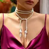 Kettingen Vintage Long Pearl ketting voor vrouwen Elegante gesimuleerde parels Jurk Kettingen Sweater -ketting Wedding Party Sieraden