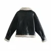 Giacche da donna xikom 2023 giacca in pelle da donna nera invernale con tasche per colletto in pelliccia streetwear con cerniera di grandi dimensioni