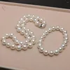 Цепи ручной завязки крепкие вершины Оценка Японского Акоя 9-10 мм белый жемчужный ожерелье 18-дюймовый браслет 7,5-8 дюйма набор зархла
