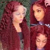 Wigs 99J Burgundy Lace Front Wig 28 30 Inch Deep Wave Frontal Wig 13x4 Garnet Red Curly Lace Front Human Hair Wigs 4x4 Closure Wig