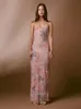 Basic Casual Dresses Backless Print Chic Butterfly Maxi Dress For Women Sexy Spaghetti Straps V Neck Halter Bodycon Girls Club Party Vestidos 230823