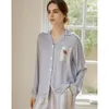 Vêtements de nuit pour femmes printemps automne 2024 ensemble de pyjama mince teckel broderie deux pièces hauts pantalons pleine longueur taille élastique salon 38921