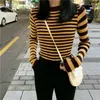 Women's Sweaters Green Stripped Sweater Knitted Crop Top And Blue Vintage Women Striped Ribbed Jumper Fitted Sleeve Pullover Kawaii