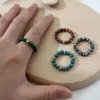 Klusterringar 4mm fasetterad sten pärla elastiska wome män handgjorda runda smycken vintage enkel par ring
