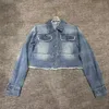 Cropped Denim Jackets For Women Back Letter Rhinestone Design Coat High Street Girl Jacket Outerwear