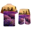 Survêtements pour hommes Lavender Field Hommes Ensembles Nature Art Print Trendy Casual Shirt Set Short imprimé à manches courtes Summer Fitness Outdoor Suit