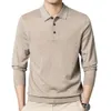 Heren Polo's Hoogwaardige mode Casual Rapel Slim Fit Lange Mouw Polo -shirts Ademend wollen gebreide tops 230823