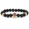 Hobborn modny naturalny lawowa kamienna bransoletka kobiety mężczyźni Hip Hop Rose złoto srebrny kolor urok CZ bransoletki pulsera hombre2496