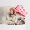 개가 여름 여름 쿨 모자 po 장식 애완 동물 작은 노란색 귀여운 패션 격자 무늬 테디 선 스크린 용품
