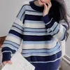 Kadın Sweaters Sonbahar Kış Çizgili Kızarmış Hamur Twistler Örme Süveter Uzun Kollu Örgü Retro Tembel Gevşek Üst