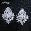 Charm Fashion Teardrop cubic Zirconia Silver Color Stud arrings Luxury Leaf Bridal Wedding Brincos Jewelry for Women 230823